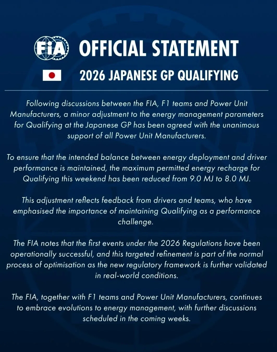 FIA Cuts Energy Limit for Suzuka Qualifying