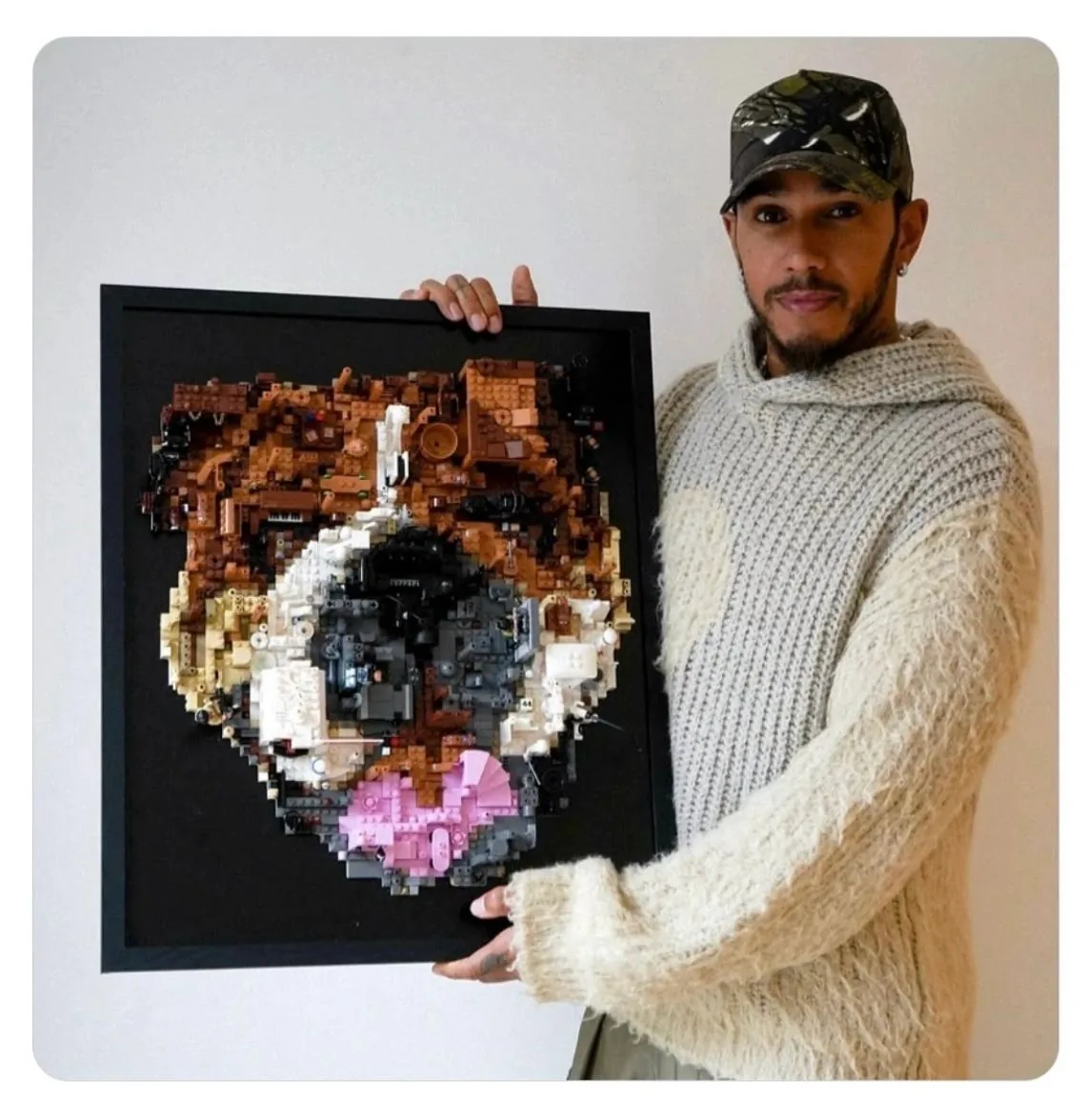 Lewis Hamilton Receives Lego Portrait of Roscoe