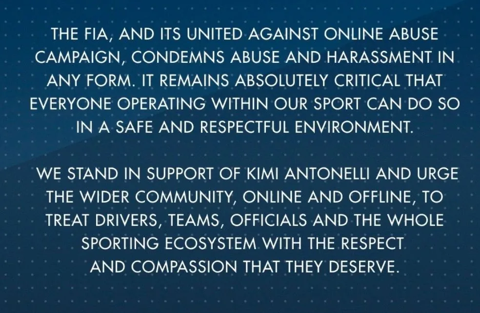 FIA Responds to Antonelli Hate Wave